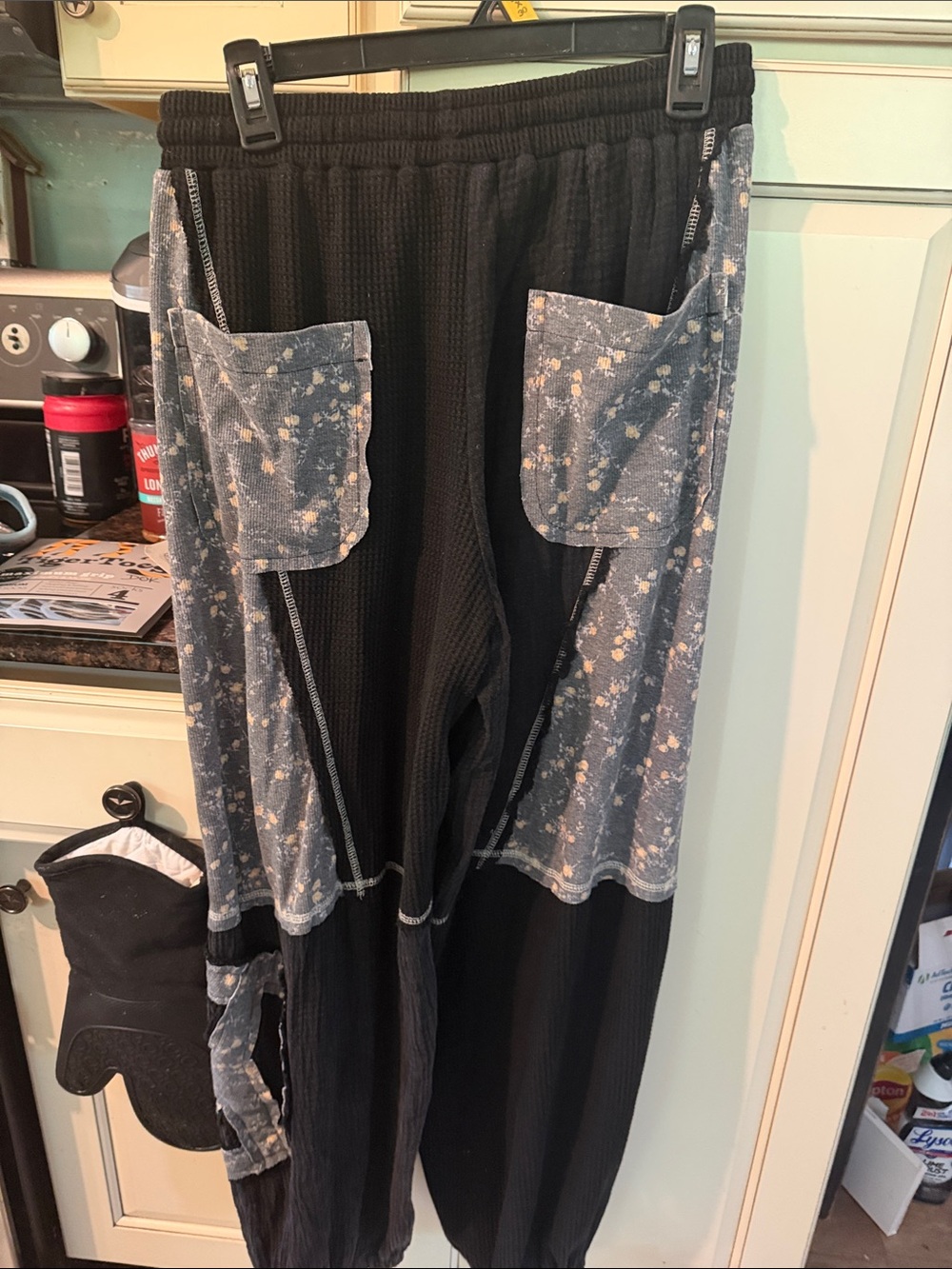 POL Black and Gray Floral Patch Joggers - Picture 3 of 4